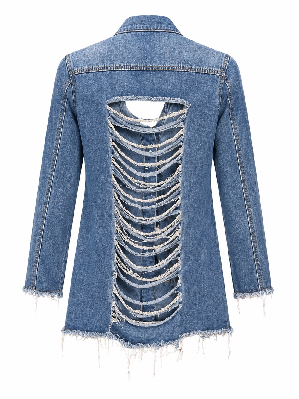 Distressed Open-Back Light Blue Denim Jacket - Picture 2 of 3